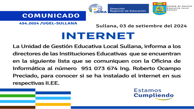 Imagen de portada - Sullana Local Educational Management Unit Coordinates Internet Installation in Educational Institutions
