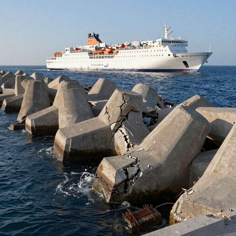 Imagen de portada - Ferry de pasajeros Andros King choca contra el rompeolas de Rafina durante su llegada