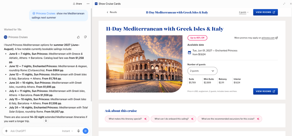 Imagen de portada - Princess Cruises Becomes First Global Cruise Line to Launch AI-Powered Cruise Planning App For Large Language Models