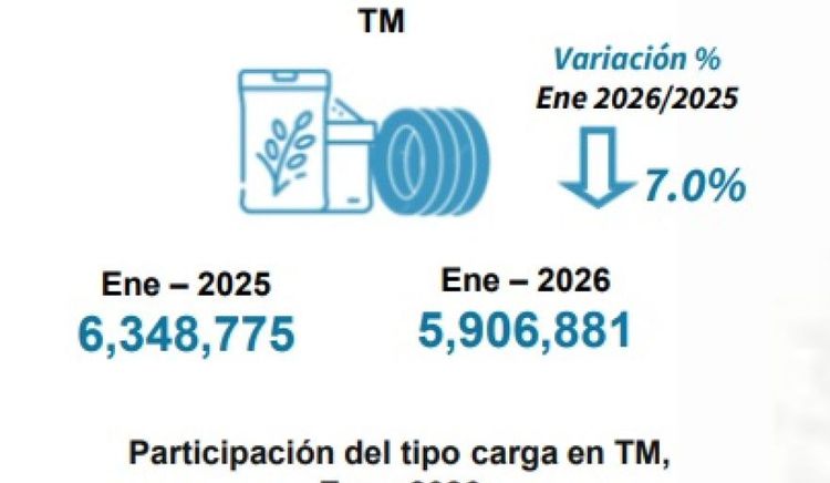 El sistema portuario peruano movilizó 5,9 millones de toneladas en enero con caída interanual del 7%