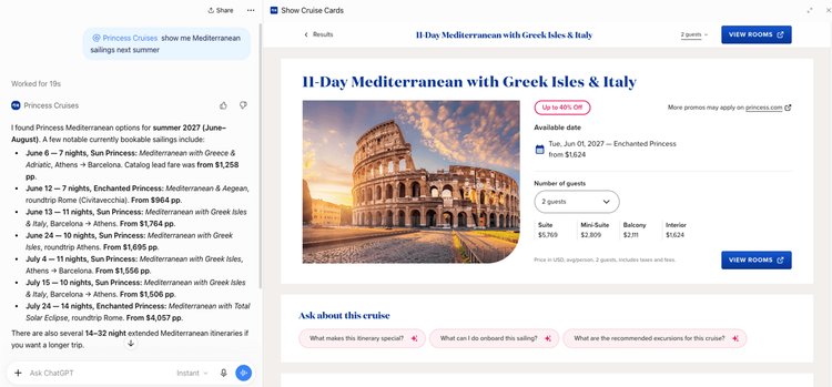 Imagen de portada - Princess Cruises Becomes First Global Cruise Line to Launch AI-Powered Cruise Planning App For Large Language Models