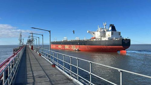 Llegaron al Puerto Rosales los brazos de carga del nuevo muelle del Proyecto Rosa Negra